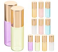 Ipetboom Bottiglie Portatili in Vetro da 5ml per Oli Essenziali e Profumo, Set da 12 Pezzi Disassemblabili per Viaggi Design a Rullo Perlato Rosa Viola