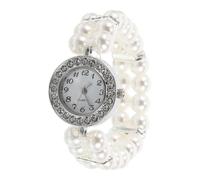 Ipetboom Bracciale Donna con Doppia Serie di Perle Bianche Elastiche e Orologio Elegante in Lega Vintage per Feste di Natale Accessorio Versatile alla Moda