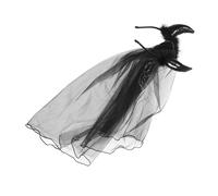Ipetboom copricapo di Halloween fascia con corna da diavolo velo da sposa di Halloween copricapo del dei morti fascia in velo nero copricapo gotico Maglia Black