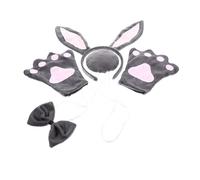 Ipetboom Costume Animale Halloween con Fascia Orecchie Coniglio Grigio e Coda Kit Accessori Cosplay per Feste e Carnevale