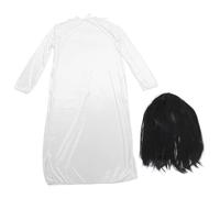 Ipetboom Costume Sposa Fantasma Halloween Donna Bianco con Parrucca Nera Abito Spaventoso per Party e Cosplay Completo per Feste Tema Horror