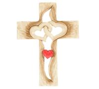 Ipetboom Ornamento in Resina a Forma di Croce Motivo a Cuore, Statuetta Decorativa Compatta Base Piatta per Scrivania, Decorazione Creativa Religiosa per Interni e Regali la Casa