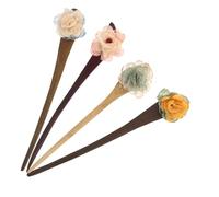 Ipetboom Set Di 4 Forcine Antiche in Legno Con Fiori Accessori Per Colore Giallo E Verde