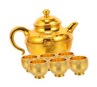 Ipetboom Teiera e Tazze Piatte in Dorata per Offerte Acqua Santa Coppe Tibetane per Culto Buddista e Cerimonie di Adorazione nel Tempio