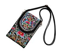 Ipetboom Tracolla Ricamata in Canvas con Zip Liscia Leggera e Portatile Pochette Vintage per Cellulare e Trucchi Hippie per