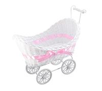 Ipetboom Triciclo di Canna Intrecciata Decorativo, Mini Passeggino Rattan per Ragazzo Ragazza, Cesto Portafiori Fatto a Mano Rosa per Decorazioni Casa, Festa e Matrimonio