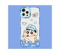 (iPhone 13 Pro Max) Custodia per iPhone in silicone trasparente e morbido, motivo: Crayon ShinChan, colore: blu