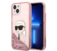 iPhone 14 Plus con custodia rigida Karl Lagerfeld glitterata rosa