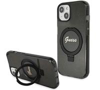 iPhone 15 Plus Guess Ring Stand Glitter MagSafe Case Nero
