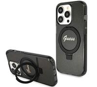 iPhone 15 Pro Guess Ring Stand Glitter MagSafe Case Nero