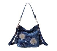 iPinee Borse in Denim per Donne, Borse a Spalla in Jeans con Manico Superiore e Borse in Denim con Strass, Small