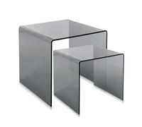 iPLEX - Set di 2 tavolini sovrapponibili Design Anni '80 in plexiglass fumè Trasparente Tagliati al Laser - Arredamento casa uf