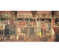 IPLUPJDY Artistico Poster Mural Dipinto Vintage Quadri Effetti del buon governo in città di Ambrogio Lorenzetti per la Decorazione Della Parete 60x90cm