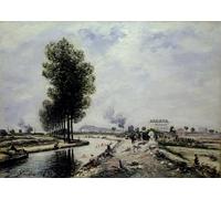 IPLUPJDY Artistico Poster Mural Dipinto Vintage Quadri il canale di Ourcq vicino a Pantin di Johan Barthold Jongkind per la Decorazione Della Parete 60x90cm
