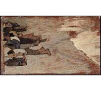 IPLUPJDY Artistico Poster Mural Dipinto Vintage Quadri il dipinto del pisolino degli operai di Fattori per la Decorazione Della Parete 60x90cm