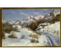 IPLUPJDY Artistico Poster Mural Dipinto Vintage Quadri Inverno in Engadina di Peder Monsted per la Decorazione Della Parete 60x90cm