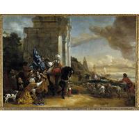 IPLUPJDY Artistico Poster Mural Dipinto Vintage Quadri Partenza di una compagnia orientale o Les Corsaires Repousses di Jan Baptist Weenix per la Decorazione Della Parete 60x90cm