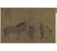 IPLUPJDY Artistico Poster Mural Dipinto Vintage Quadri un cavallo Due uomini e un ragazzo della scuola cinese della dinastia Ming per la Decorazione Della Parete 60x90cm