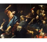 IPLUPJDY Astratta Della Poster Stampe su Tela Murale Dipinto Cristo scaccia gli usurai dal tempio di Valentin De Boulogne per Decorazioni per la Casa 60x90cm