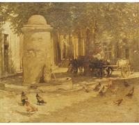 IPLUPJDY Astratta Della Poster Stampe su Tela Murale Dipinto Fontana in un villaggio provenzale di Henry Herbert La Thangue per Decorazioni per la Casa 60x90cm