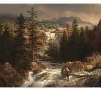 IPLUPJDY Astratta Della Poster Stampe su Tela Murale Dipinto un pescatore ispeziona la sua cattura in un torrente di Achenbach per Decorazioni per la Casa 60x90cm