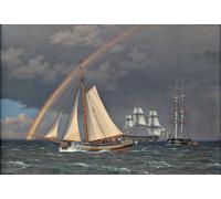 IPLUPJDY Dipinto su Tela Arte Della Parete su Tela Immagine Pittura Arcobaleno in mare con alcuneda crociera di Christoffer Wilhelm Eckersberg per Decorazioni per la Casa 60x90cm