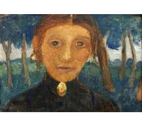 IPLUPJDY Dipinto su Tela Arte Della Parete su Tela Immagine Pittura Autoritratto con paesaggio davanti agli alberi di Paula Modersohn Becker per Decorazioni per la Casa 60x90cm