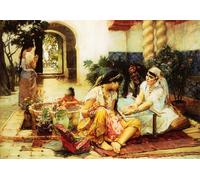 IPLUPJDY Dipinto su Tela Arte Della Parete su Tela Immagine Pittura in un villaggio El Biar algerino di Frederick Arthur Bridgman per Decorazioni per la Casa 60x90cm