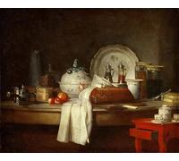 IPLUPJDY Dipinto su Tela Arte Della Parete su Tela Immagine Pittura la mensa degli ufficiali o gli avanzi di un pranzo di Jean Baptiste Simeon Chardin per Decorazioni per la Casa 60x90cm