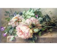 IPLUPJDY Dipinto su Tela Arte Della Parete su Tela Immagine Pittura Natura morta con peonie e gloria mattutina di Margaretha Roosenboom per Decorazioni per la Casa 60x90cm