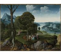 IPLUPJDY Dipinto su Tela Arte Della Parete su Tela Immagine Pittura Paesaggio con il sermone di Govannis Battista di Joachim Patinir per Decorazioni per la Casa 60x90cm