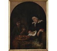 IPLUPJDY Dipinto su Tela Arte Della Parete su Tela Immagine Pittura una donna che vende frutta e aringhe di Gabriel Metsu per Decorazioni per la Casa 60x90cm