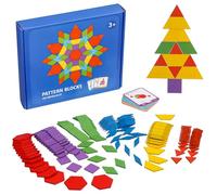 iplusmile 155 Blocchi Tangram in Legno Colorati con Carte Pattern Puzzle Educativo con Figure Geometriche Varie e Borsa per Conservazione Giocattolo Montessori per Sviluppo