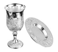iplusmile 1set Calice Kiddush Argento Placcato con Piattino Calice Vino Shabbat per Passover e Celebrazioni Ebraiche Vintage Multifunzione per Tradizione e Fede