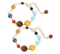 iplusmile 2 pezzi Bracciale regolabile da donna con pietre naturali e sfere planetarie accessorio elegante con otto pianeti e protettore regalo versatile per amici e famiglia
