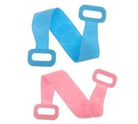 iplusmile 2 pezzi Spazzola in Silicone per Doccia Asciugamano Lungo Esfoliante con Doppio Anello per Massaggio e Pulizia Profonda della Schiena Blu e Rosa
