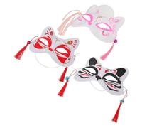 iplusmile 3 pezzi Maschere Giapponesi Mezza Faccia Gatto Volpe Dipinte Mano Leggere e Comode per Cosplay e Feste Mascherate Ragazzi e Ragazze