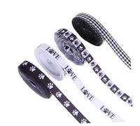 iplusmile 4 Nastro con Stampa di Zampe per Amanti dei Cani Nastro in Poliestere Satinato per Decorazioni Festa Regali e Progetti DIY Nero e Bianco Cadauno