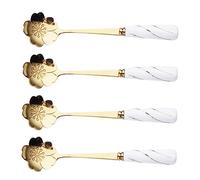 iplusmile 4 pezzi Cucchiai da Acciaio Inossidabile con Ergonomico per Dessert e Gelato Design Forma Fiore Lavabili e Riutilizzabili per Bar e Casa