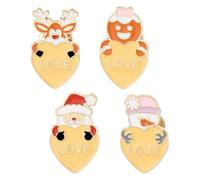 iplusmile 4 Pezzi Spille Natalizie Cuore Metallo Decorazioni Fai da Te con Charm Pupazzo di Babbo Natale Renna e Omino di Pan di Accessori Festivi per Abbigliamento e Feste Invernali