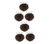 iplusmile 6 Set Nido Uccelli Artificiale in Rattan Mano con Uova da Decorazione per Giardino e Interni Pasquale e Accessorio per Gabbie