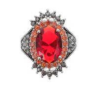 iplusmile Anello da Donna Regolabile in Argento Thailandese Grande Pietra Rossa Design Vintage Elegante per San e Occasioni Speciali