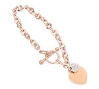 iplusmile Bracciale con Charm a di Cuoricino da Donna in Acciaio Rosa con Chiusura Toggole Bracciale Raffinato e Versatile per Ogni Occasione