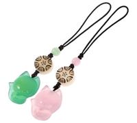 iplusmile Ciondolo in Jade e Corda in Nylon a Forma di Volpe 2 Pezzi Portachiavi, Decorazione per Telefono e Borsa