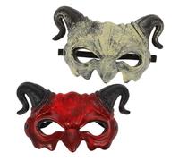 iplusmile Maschera Halloween Mezzo Volto con Corna Maschera Spaventosa per Masquerade e Cosplay Accessorio Costume Demonio Rosso e Bianco e Dettagliata per Feste e Carnevale