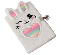 iplusmile Notebook per Bambina con Copertina Peluche Fluffy e Lucchetto Cartonato Riccio Righe Portatile per e