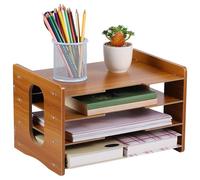 iplusmile Organizer da Scrivania in Legno Ciliegio con Portadocumenti Stabile e Capiente per Ufficio e Casa Scaffale Multifunzione per File Libri e Cancelleria Struttura Robusta e Design