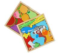 iplusmile Puzzle Legno Educativi per Animali e Frutta Giocattoli Montessori per Sviluppo delle Abilità Pratiche Sicuri e Resistenti per Anni