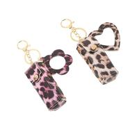 iplusmile Set 2 Astucci Porta Rossetto in Pu con Stampa Leopardo e Specchio a Cuore, Organizer Compatto e Protettivo in Metallo, per Borsa e Viaggi