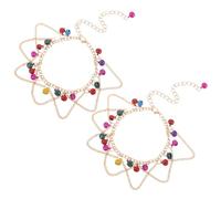 iplusmile Set 2 Pezzi Cavigliere Boho Campanelli Colorati e Nappine Catena Regolabile per Danza del Ventre Gioielli da Spiaggia a Piedi Nudi Accessori Sandali per Donne e Ballerine